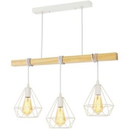 Alpinaluz Lámpara de techo 3 luces, madera y jaulas e27, estilo retro blanco