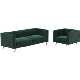 Maison Pavane Conjunto de sofá y sillón de terciopelo verde para 4 personas