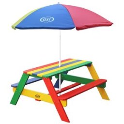 Axi Mesa de picnic infantil con sombrilla, madera, multicolor