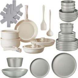 Tectake Set básico de cocina para 6 personas, 40 piezas, gris/blanco