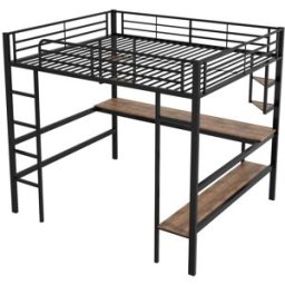 ComfortXL Cama alta 140x200 con escritorio y librería en acero negro