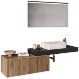 AQA DESIGN Mueble de baño 4 piezas en mdf antracita/roble