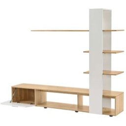 MODFU Mueble TV con 5 estantes y almacenamiento 180 cm blanco madera