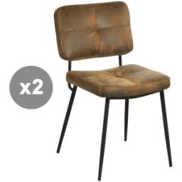 Meubles Cosy Conjunto de 2 sillas estilo vintage retro estructura metálica marrón