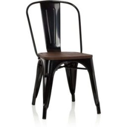 hjh OFFICE Silla de acero / madera de olmo sin apoyabrazos negro