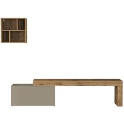 Whous Conjunto de mueble TV 180/260 cm efecto madera color topo mate / roble