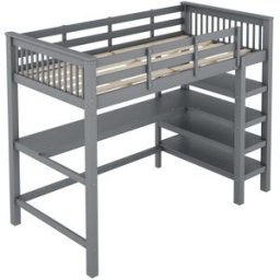 ComfortXL Cama alta infantil 90x200 cm con escritorio y estanterías gris