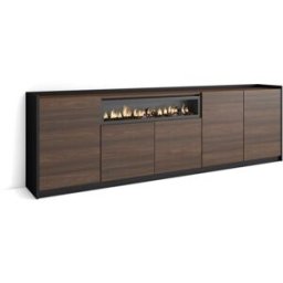 Skraut home Aparador efecto madera roble oscuro negro 263cm chimenea efecto fuego