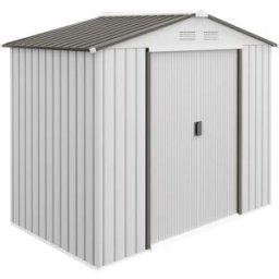 Outsunny Caseta de jardín 213x130x185 cm blanco y plata