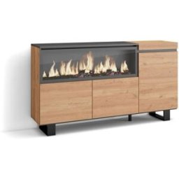 Skraut home Aparador efecto madera roble 158x35x87cm chimenea efecto fuego