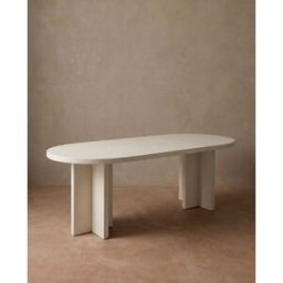 Decowood Mesa de comedor ovalada de microcemento blanco roto 160x75cm