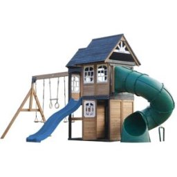 Axi Parque infantil de madera, 2 columpios - tobogán azul y tubular