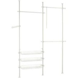 SoBuy Perchero de ropa con 3 barras y 3 cestas metal blanco