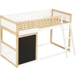 ComfortXL Cama alta infantil 90x200 cm con pizarra y almacenaje blanco madera