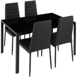 Tectake Conjunto mesa y sillas, cuero sintético, moderno, 120x70x75cm, negro