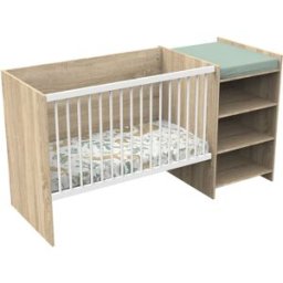 Baby Price Cuna de madera de 120x60 convertible en 90x190 con cambiador y estante
