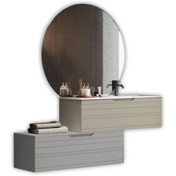 AQA DESIGN Mueble de baño con espejo lavabo derecha 4 piezas en mdf topo/gris