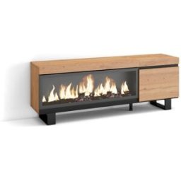 Skraut home Mueble tv efecto madera roble 158x35x57cm chimenea efecto fuego