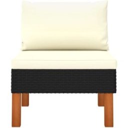 Maison Chic Sofá central de ratán sintético y madera blanco 60.5x64.5x67 cm