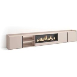 Skraut home Mueble tv efecto madera beige 315x35x50cm chimenea efecto fuego