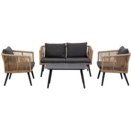 Fijalo Conjunto de mesa sofá y 2 sillones beige y gris