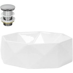 ML-Design Lavabo blanco de cerámica con desagüe plateado sin reborsadero