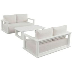 Kerama Conjunto de jardín 4 plazas de aluminio blanco y cojines beige