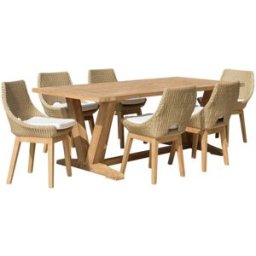MACABANE Muebles de jardín de teca y ratán recuperados. 6 plazas.
