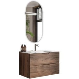 AQA DESIGN Mueble de baño con espejo de 4 piezas en mdf roble oscuro