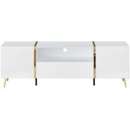 Unique Mueble bajo de tv madera blanco, dorado