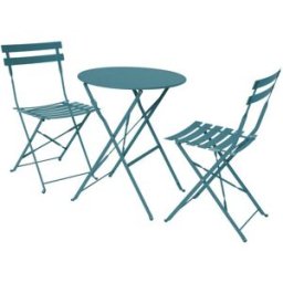 sweeek Mueble de jardín plegable azul pato redonda mesa 60cm con 2 sillas
