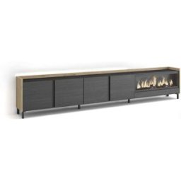Skraut home Mueble tv efecto madera negro roble 315x35x61cm chimenea efecto fuego