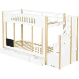 OKWISH Litera infantil blanco y natural de madera 90x200 cm