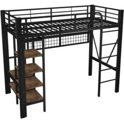 ComfortXL Cama alta infantil 90x200 cm con LED y perchero negra