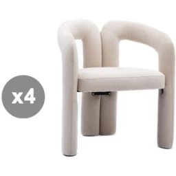 Meubles Cosy Juego de 4 sillas diseño único con reposabrazos, terciopelo, beige