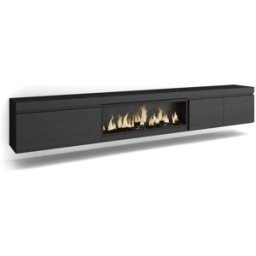 Skraut home Mueble tv efecto madera negro 288x35x45cm chimenea efecto fuego