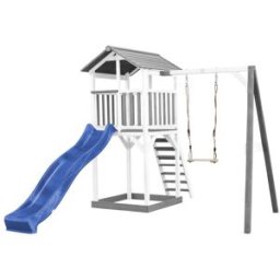 Axi Parque infantil con tobogán azul, arenero, madera, blanco/gris