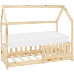 ML-Design Cama infantil casa 70 x 140 cm color natural con colchón espuma fría