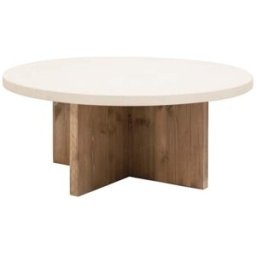 Decowood Mesa de centro redonda de microcemento blanco y envejecido ø60x33cm