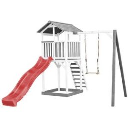 Axi Parque infantil con tobogán rojo, arenero, madera, blanco/gris