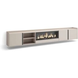 Skraut home Mueble tv efecto madera beige 315x35x50cm chimenea efecto fuego