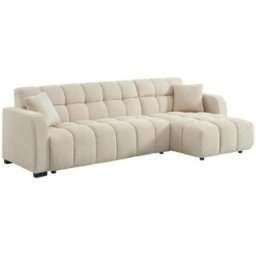 sweeek Sofá esquinero reversible de tela acolchada, 3 plazas, blanco roto