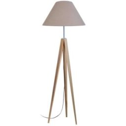 Tosel Lampára de pie trípode madera natural pantalla taupe