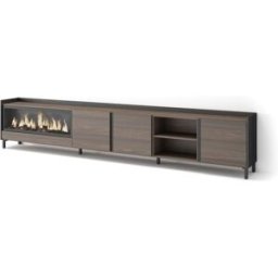 Skraut home Mueble tv efecto madera roble negro 315x35x61cm chimenea efecto fuego