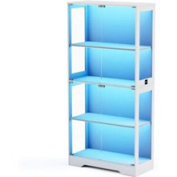 MODFU Vitrina de cristal con led y sensor, 80x35x165 cm, blanca