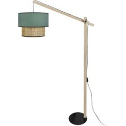 Tosel Lámpara de pie articulado madera natural Pantalla verd petroleo