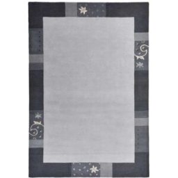 THEKO Alfombra Gabbeh floral de lana natural en color plata 90x160 cm