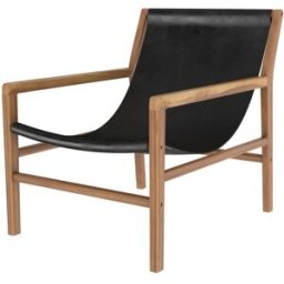 Maison Pavane Sillón lounge de teca y cuero de vaca negro