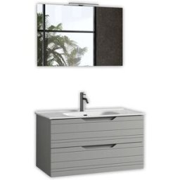 AQA DESIGN Mueble de baño con espejo de 4 piezas en mdf gris