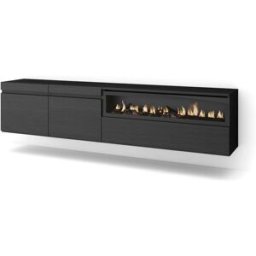 Skraut home Mueble tv efecto madera negro 200x35x45cm chimenea efecto fuego